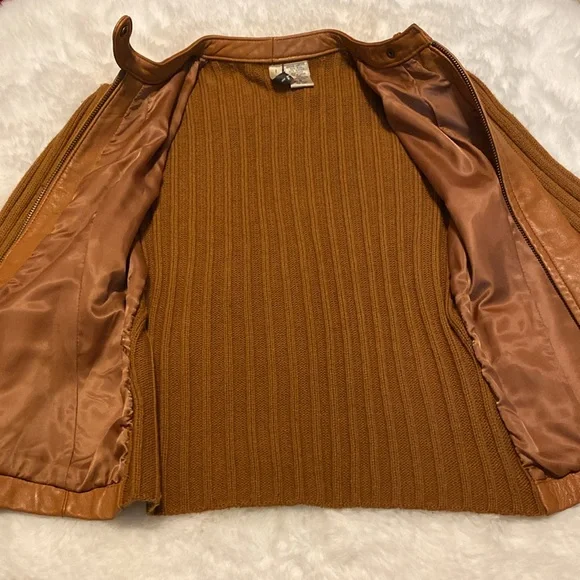 Twiggy leather wool leather jacket small cognac brown womens - Picture 9 of 12